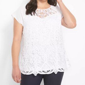 New LANE BRYANT White Cap-Sleeve Lace Tee Top Shirt XL XXL 16